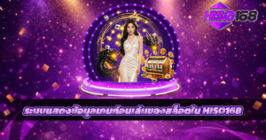 HISO168 ระบบแสดงข้อมูลเกมก่อนเล่นของสล็อต สาวสวยชุดขาวยืนบนเวทีม่วงกับมังกร